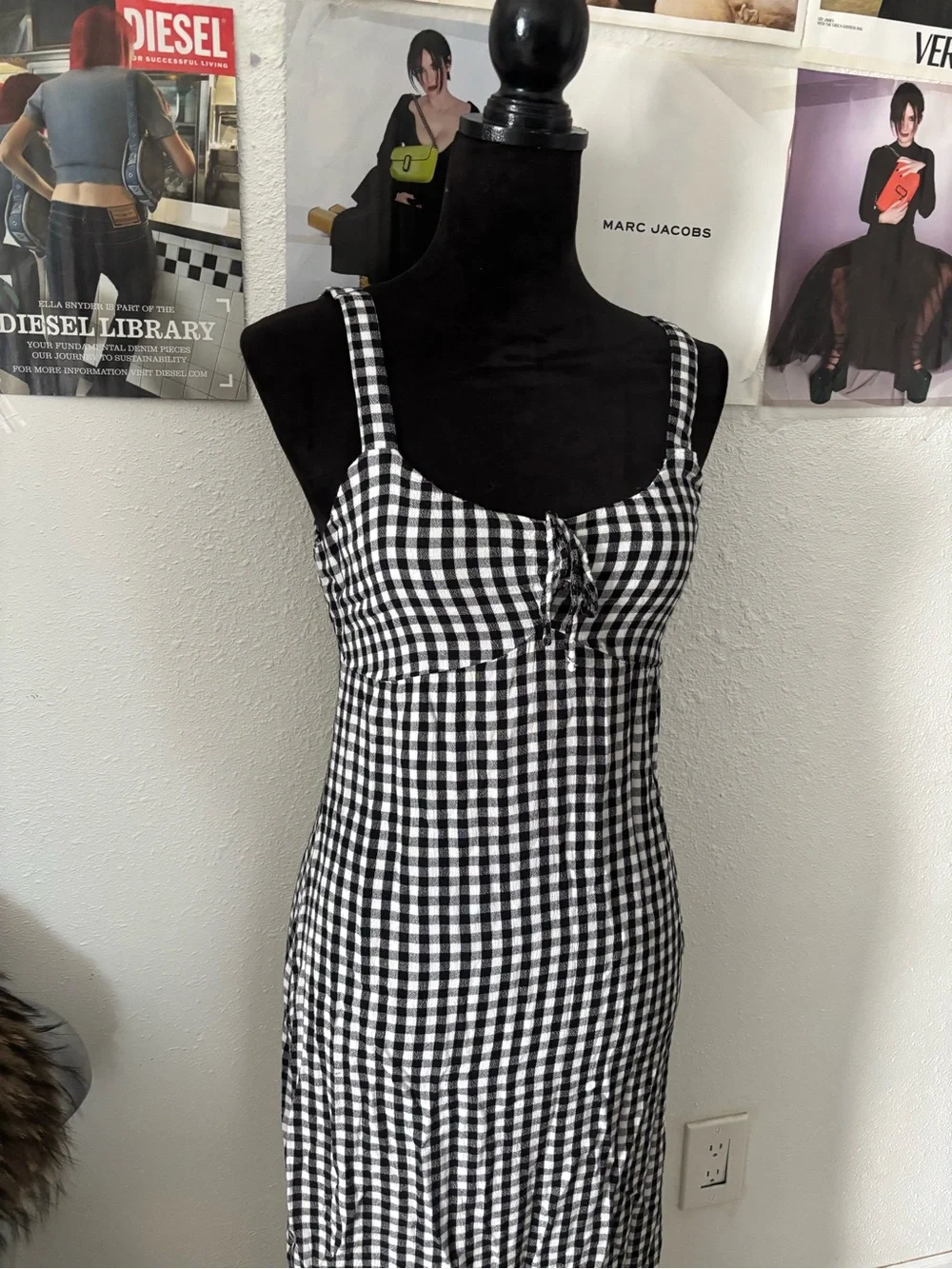 SO Black and White Gingham Midi Dress